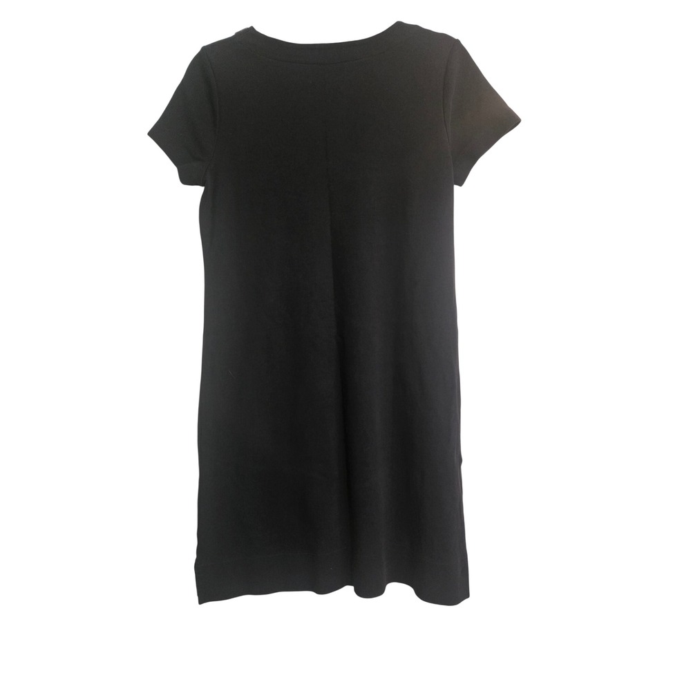 Talbots Petites Black Cotton Knit Shift Dress Short Sleeve Gold Shoulder Zip MP - Picture 2 of 5